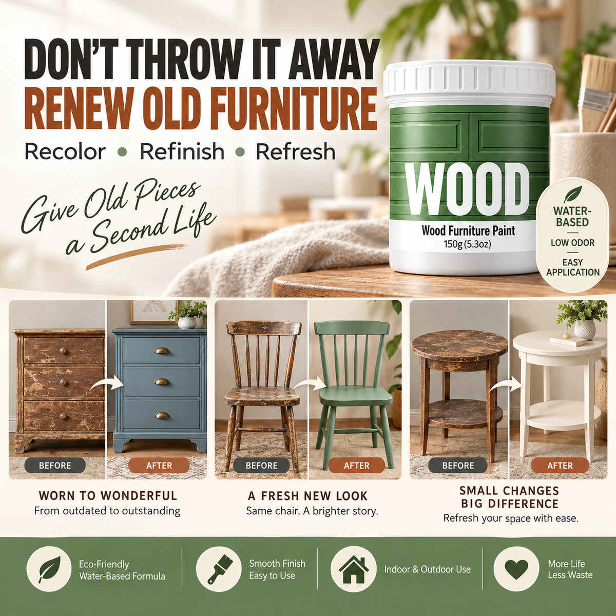 🎨 Water-Based Furniture & Wood Refinishing Paint
