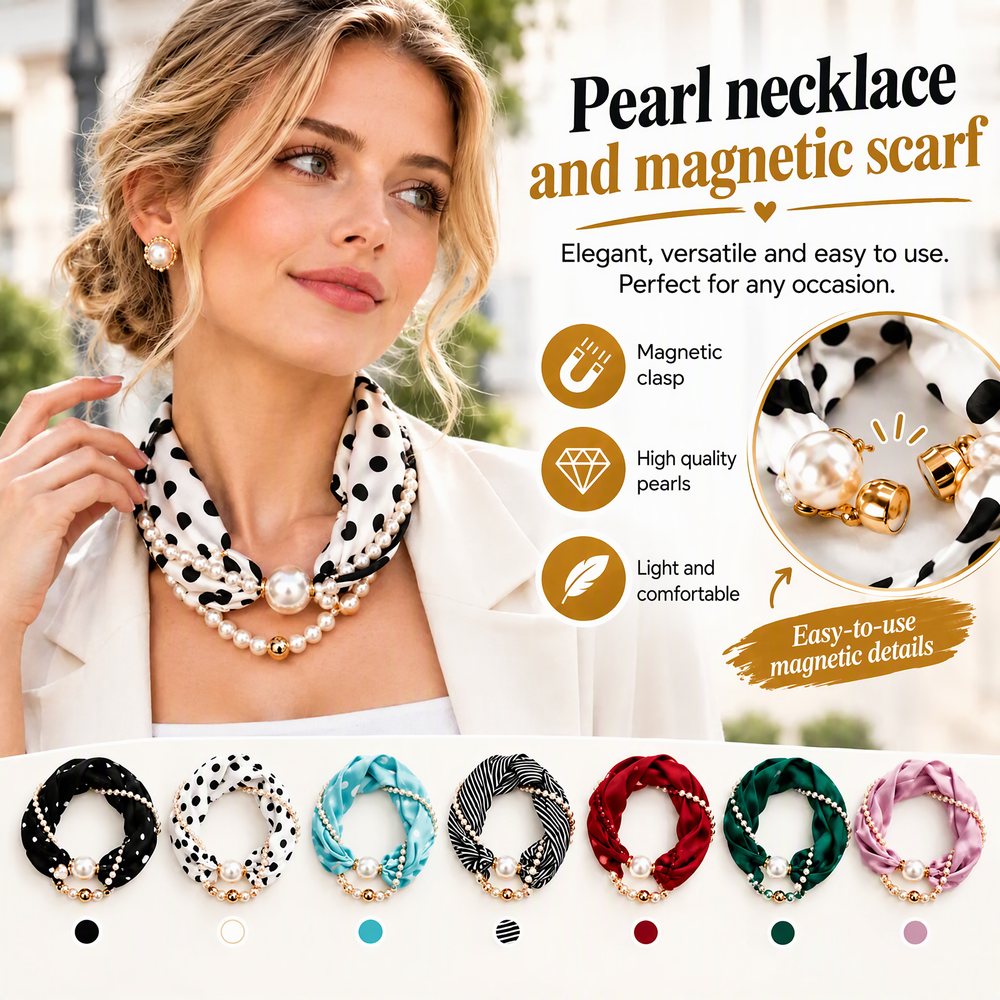 ✨ 50% Off Now 💎 Magnetic Clasp Pearl Scarf Necklace — Easy to Wear & Elegant 🧣