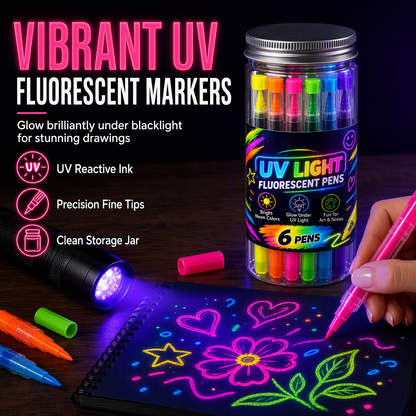 🎨6-Piece UV Neon Highlighter Markers