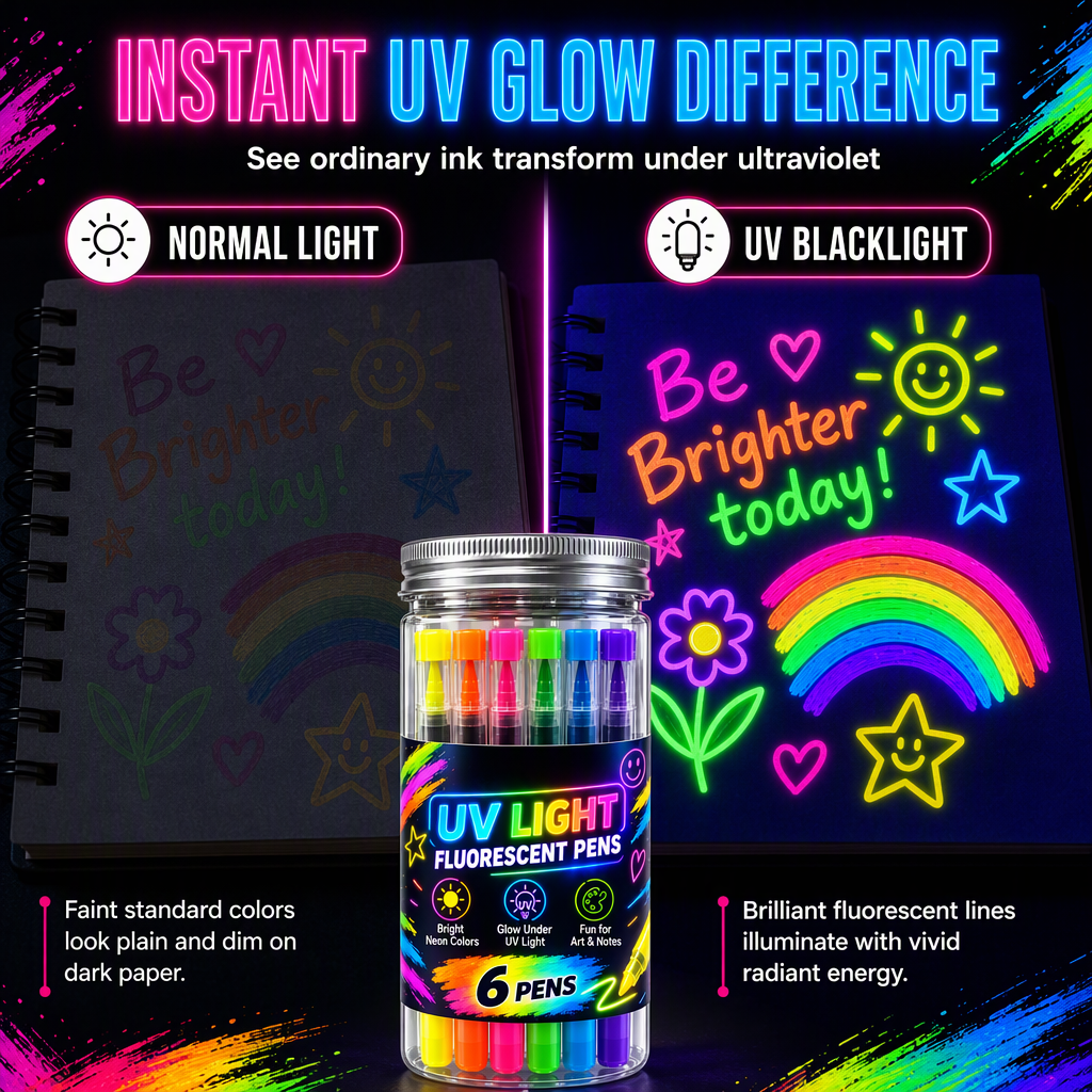 🎨6-Piece UV Neon Highlighter Markers