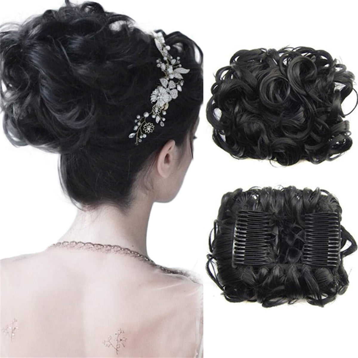Short Messy Curly Hair Bun Extension