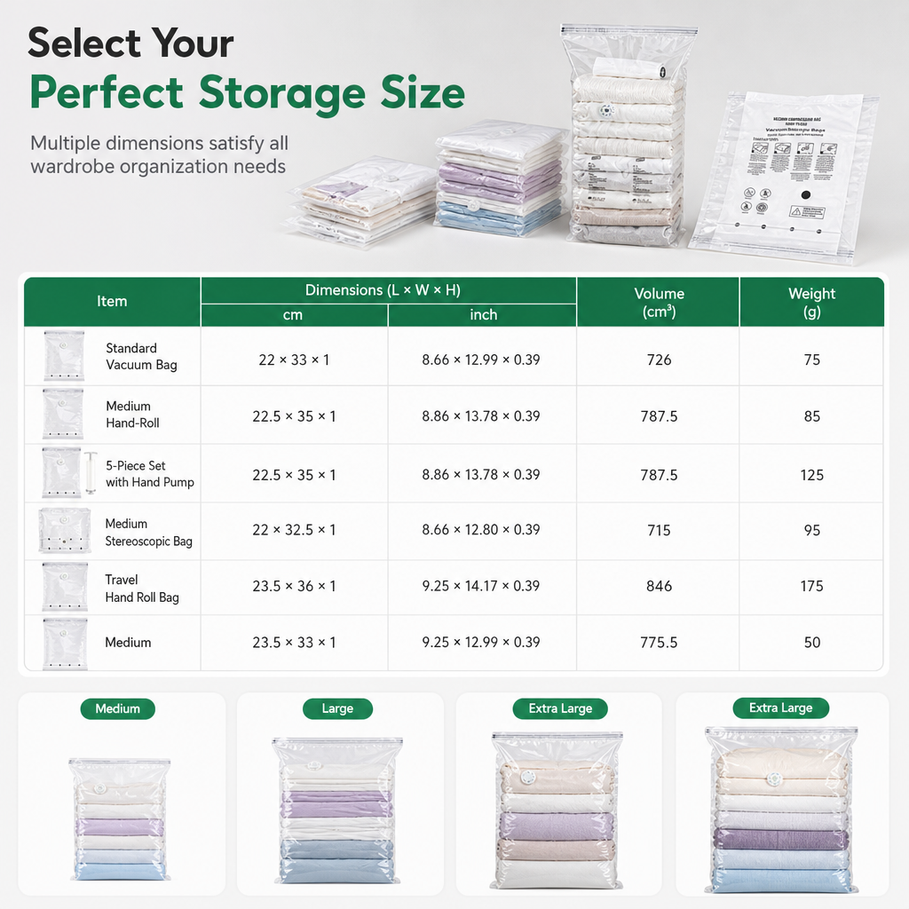 Vacuum Compression Storage Bags for Clothes PA and PE Space Saving Sealed Bags for Travel and Home Storage