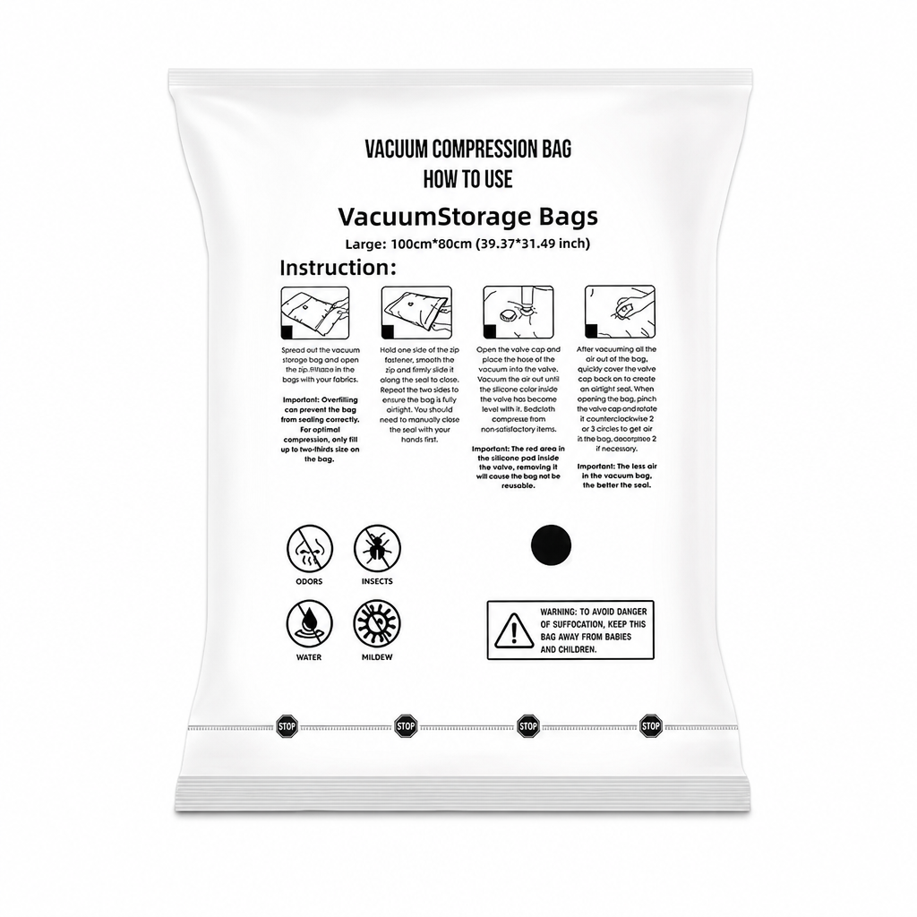 Vacuum Compression Storage Bags for Clothes PA and PE Space Saving Sealed Bags for Travel and Home Storage