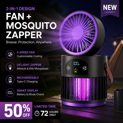 🔥Limited Time Promotion 50% OFF🔥Portable Rechargeable Fan with UV Bug Zapper Light