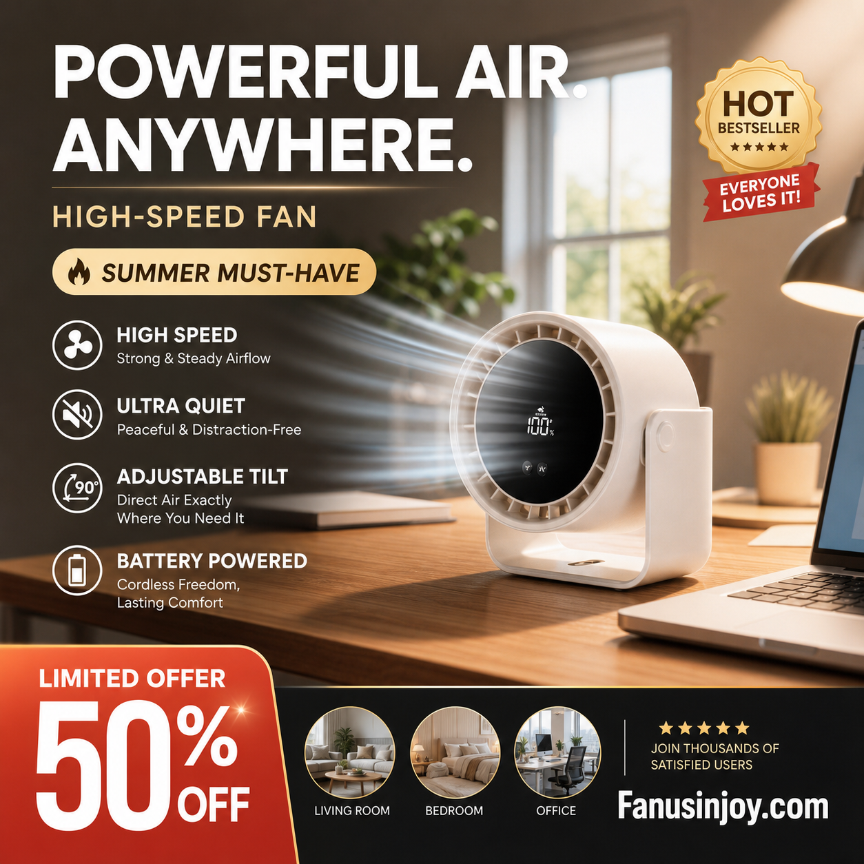 ✨️Limited Time 50% Off! 🌬️Keep you cool all summer! ❄️Rechargeable USB Desk Fan for Bedroom