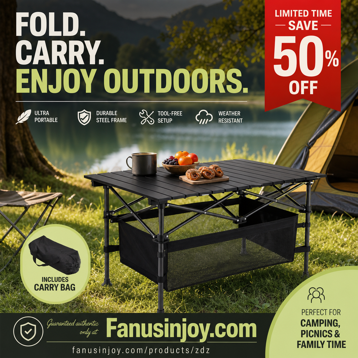 🎉Limited time 50% off！⛺Your perfect outdoor companion！Portable Folding Camping Table with Storage Bag