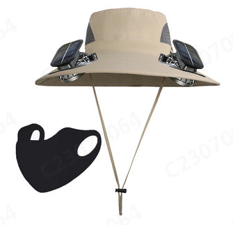 Men’s Sunscreen Fisherman Hat with 2 Detachable Solar Fans